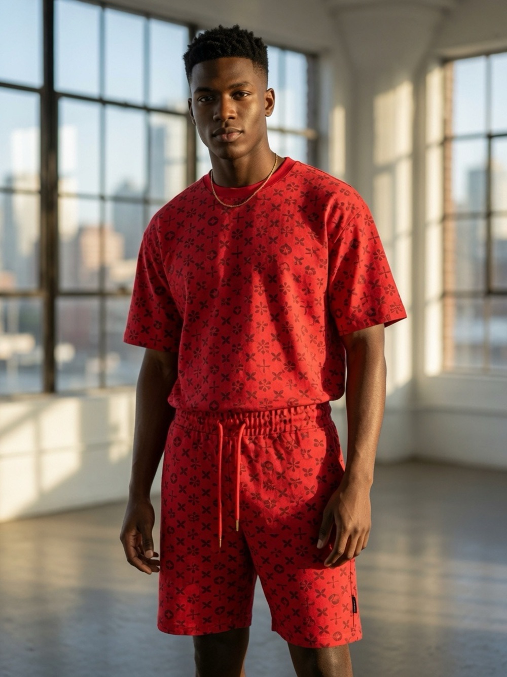Men's Red Patterned Suit Set - Designer Style